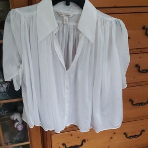 Banana Republic Semi Sheer Cotton Silk White Blouse Xxs